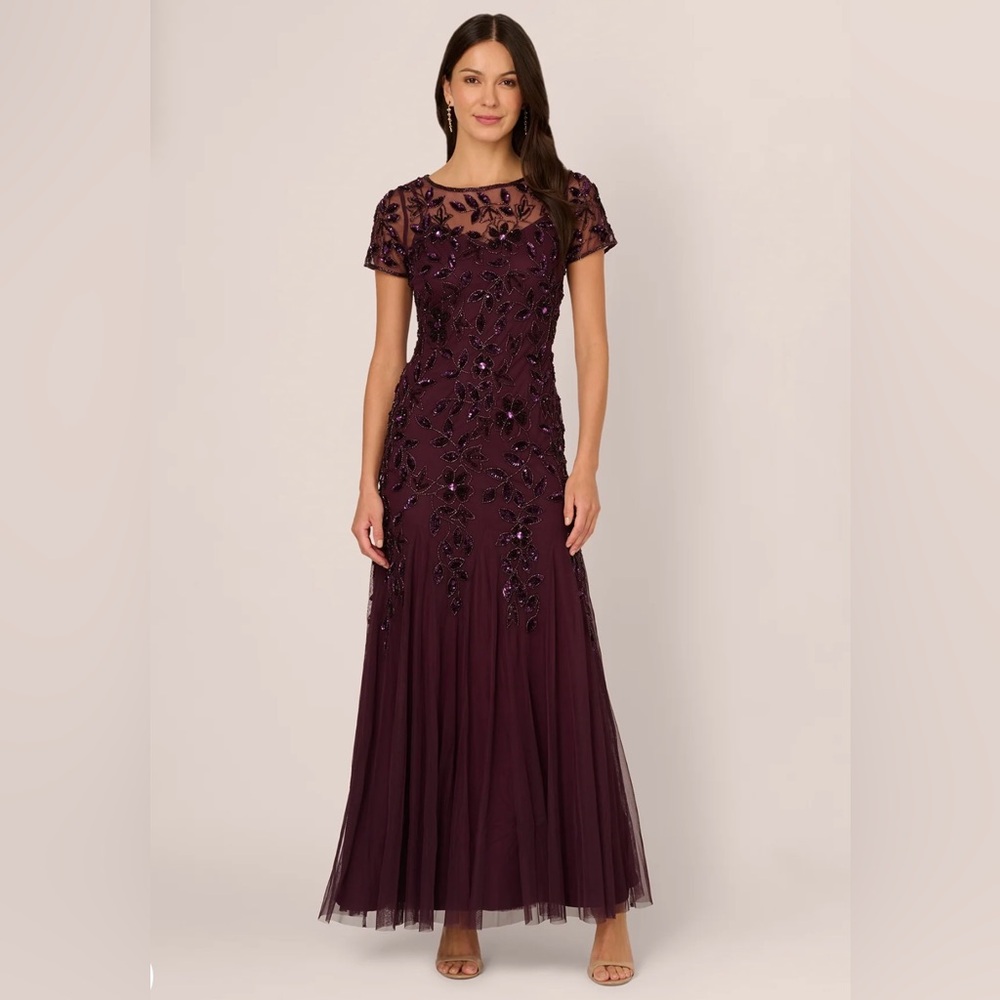 Adrianna Papell Purple Sequin Maxi Gown